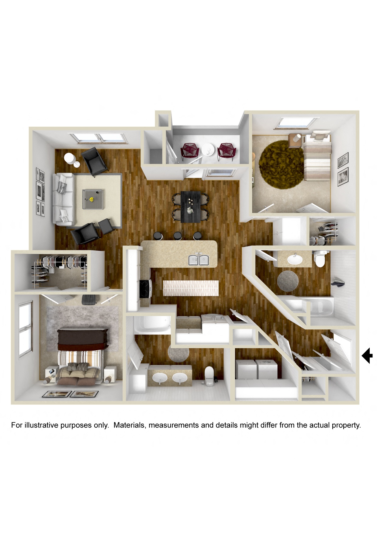 Floor plan for 2 beds, 2 baths, 1150 sqft